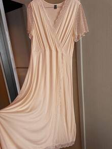 Dazy Plus 大码女士撞色蕾丝优雅中长睡裙 - 粉色 - 查看 6