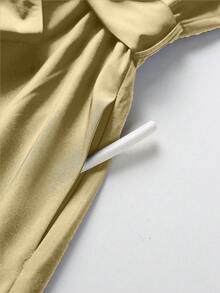 SHEIN Unity Đầm không tay cổ túi màu trơn dành cho nữ đi làm thường ngày - Màu Khaki - Xem 4