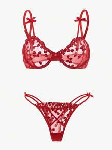 PetitDoll Embroidered Mesh Underwire Sexy Bra & Panty Lingerie Set
