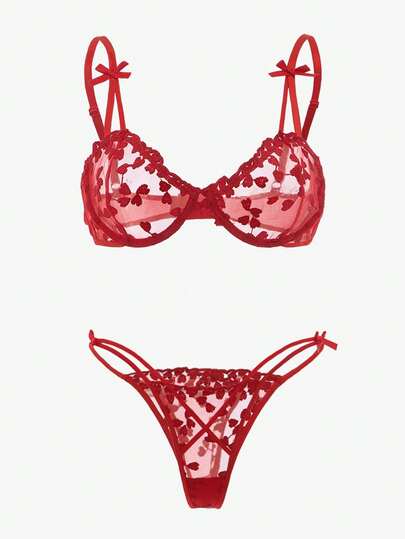 PetitDoll Geborduurde Mesh Underwire Verleidelijke BH Slipje Lingerie Set view 4