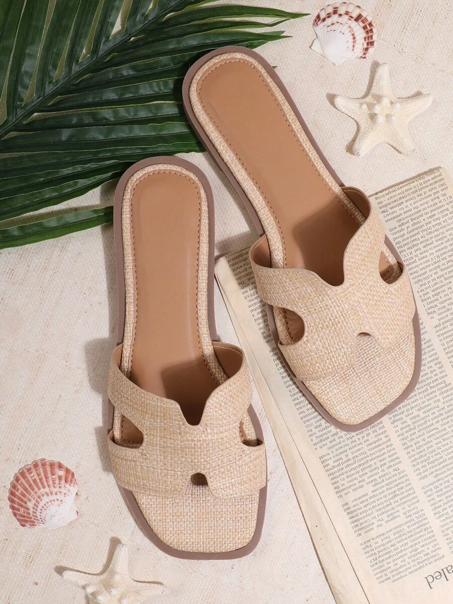 L'Amorae Women's Fashionable And Versatile Solid Color Open Toe Flat Sandals For Christmas - Camel - View 1