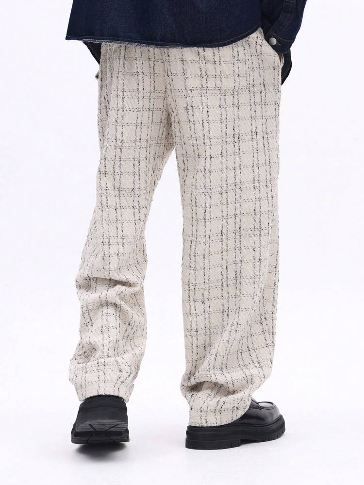 Oversized Textured Tweed Pattern Sweatpants With Drawstring