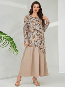 Lacomfia Women's Floral Print Loose Fit Long Sleeve Casual Dress - Khaki - View 6