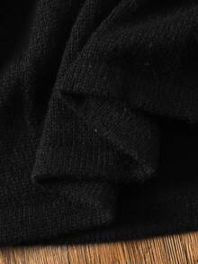 SHEIN Tween Girl Casual Solid Color Knitted Stand Collar Long Sleeve Sweater Dress - Black - View 6