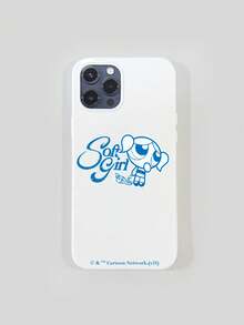 THE POWERPUFF GIRLS X SHEIN Flying Cute White Soft Girl Style Cartoon Bubbles Printed Soft Phone Case, Compatible With IPhone & Galaxy, Cute Girly Style For Cartoon Animation Enthusiasts, Ideal For Daily Use Or Gifting