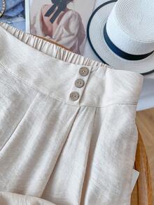 GlowEve CURVE Plus Size Casual Versatile Commuting Solid Color Wide Leg Pants - Apricot - View 7