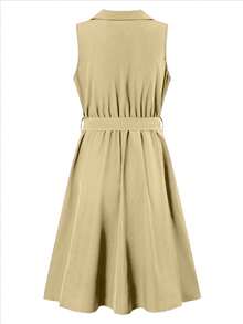 SHEIN Unity Đầm không tay cổ túi màu trơn dành cho nữ đi làm thường ngày - Màu Khaki - Xem 2