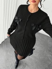 Elenzga Women's Elegant Sleeveless Dress With Long Sleeve Cardigan, Loose Fit Plus Size Knit Set, Outerwear, Winter Outfit