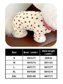 PETSIN 1件宠物狗毛绒棉质外套，保暖舒适，红色草莓图案印花，可爱高领可拖拽狗狗四肢连体衣外套 - 草莓白色 - 查看 3