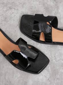 SHUZIA Giày sandal đế bệt hở mũi hở quai chữ H cho nữ - Đa năng & Thoải mái - màu đen - Xem 6