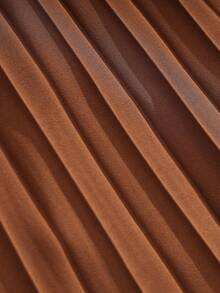 SHEIN Franclia 女士休闲通勤收腰连衣裙，纽扣衬衫式褶裥喇叭裙，卡其色波点连衣裙 - 棕色 - 查看 5