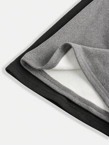 SHEIN 2件套女童休闲百搭喇叭保暖裤，黑灰色，日常穿着，秋冬季 - 彩色 - 查看 3