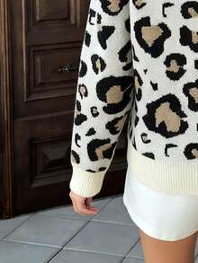 Pariaura 女士秋冬新款豹纹印花休闲优雅高品质法式开衫毛衣 - 彩色 - 查看 3