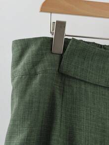 SHEIN Tall CURVE 大码女式纯色阔腿宽松休闲裤 - 軍綠色 - 查看 3