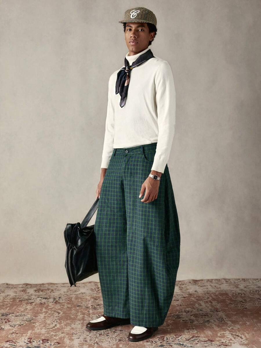 SWAVVY 男士时尚通勤格子弯腿裤