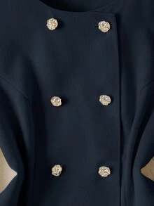 Franclia Conjunto de dos piezas de unicolor elegante con cuello redondo y manga larga para damas - Azul Marino - Ver 3