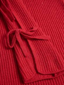 Chiquease Sexy Bow V-Neck Fitted Knit Dress - Red - View 8