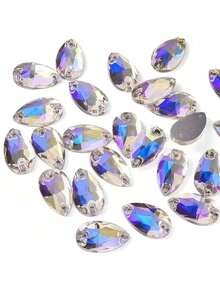 Slim Water Drop Shape Glass Multi Colors Shape Shiny Handmade Sewing Crystal Hand Sewn Rhinestone Decoration Beads Flat Back With Holes Gems DIY Accessories Sew On Stones Strass For Decorating Clothes, Dress, Bags, Shoes, Brooches, Earrings, Handicrafts