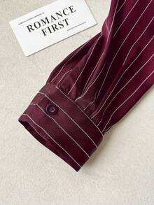 Modelyn Collared Tie-Front Long Sleeve Cinched Waist Striped Casual Shirt For Women