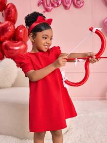 甜美可爱泡泡袖A字娃娃裙，萌萌的公主裙，适合节日派对、日常穿着，红色，情人节也适用。 - 紅色 - 查看 4