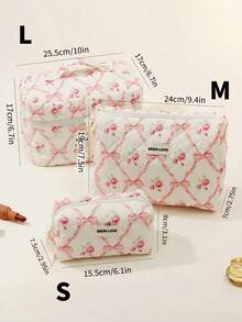 1/2/3PCS Capacity Wearable Zippered Travel Storage Stationery Rose Red Floral Print Multicolor Cosmetic Bag For Women Travel Fashion Casual Makeup Organizer Beauty Pouch - Multicolor - View 17