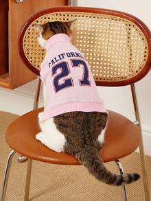 PETSIN 1 Áo len cổ cao không tay co giãn ấm áp và thoải mái cho chó mèo thú cưng màu hồng 27 phong cách thể thao thời trang dễ thương họa tiết dệt kim jacquard - Hồng - Xem 6