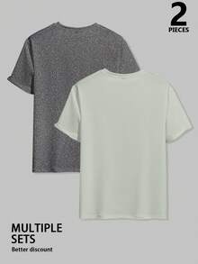 Manfinity Homme 2 chiếc áo thun nam cổ tròn tay ngắn tối giản thường ngày, đa năng cho mùa hè - màu xanh lá - Xem 2
