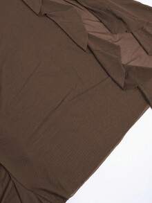 Chiquease 女士奢华晚礼服，纯色荷叶边开衩修身长袖连衣裙 - 棕色 - 查看 5