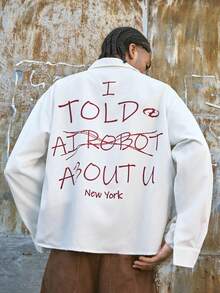 AXEPEAK Camicia a maniche lunghe con spalle cadenti e stampa, moda casual da uomo - Bianco - Visualizzare 1