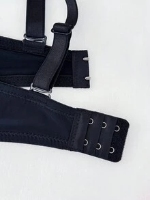 1pc Women's Solid Color Comfortable Underwear Set (With Underwire) - Black - View 6