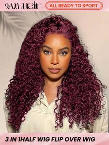 ALL READY WIG TO SPORT 9am Hair Store Wear Go Half Wig 99J Burgundowy kolor Wstępnie stylizowana fala wodna Elastyczne dopasowanie 3 w 1 Pół peruka ze sznurkiem Naturalna linia włosów Bezszwowa przyjazna dla początkujących Wear And Go Peruka bez kleju z ludzkich włosów Wstępnie wyrwana linia włosów 180% gęstości 14-16 cali Bob 18-26 cali Regularny kolor Naturalne nieprzetworzone dziewicze włosy Peruki świąteczne