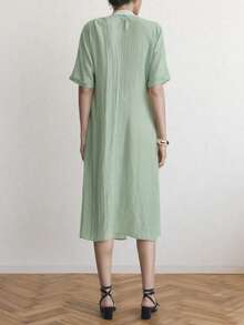 Aalyst Women's Solid Color Long Sleeve Loose Asymmetrical Summer Dress - Mint Green - View 2