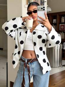 Muchica 女士休闲波点印花拉链外套