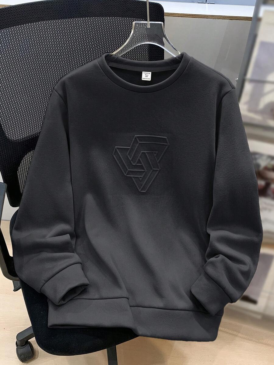 SHEIN Tween Boy Casual Loose Comfortable Versatile Plain Pattern Embossed Round Neck Sweatshirt, Suitable For School And Outdoor Sports,In Fall/Winter