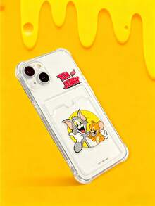 TOM & JERRY X SHEIN Cartoon Card Holder Clear Phone Case, Shockproof Protective Cover With Card Slot Compatible With IPhone - Multicolor - View 4