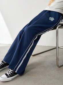 Tween Girls' Fashion Casual Lace Trim Embroidered Pants - Navy Blue - View 8