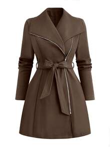 SHEIN Tall Abrigo largo y estilizador versátil para mujer de otoño/invierno de la serie alta - Café integral - Ver 4