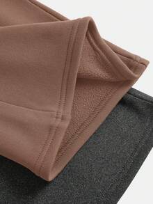 2 pièces Pantalon évasé taille haute avec doublure thermique et patch en PU, style décontracté et polyvalent pour les préadolescentes, automne/hiver - Acajou - Voir 4