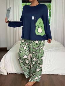 SHEIN Plus Size Cute Dinosaur Print Long Sleeve Pajama Set Dinosaur Pajamas Pajamas Long Sleeve