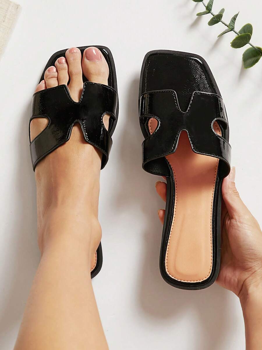 SHUZIA Giày sandal đế bệt hở mũi hở quai chữ H cho nữ - Đa năng & Thoải mái - màu đen - Xem 1
