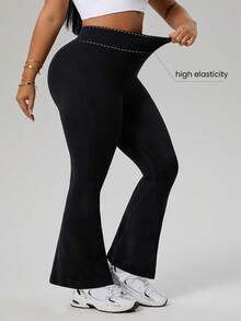 Rhythm Era Plus Size Women Seamless V-Back Flare Yoga Pants Women Flare Leggings Flare Workout Pants Black Yoga Pants Wide Leg Leggings - Black - View 4