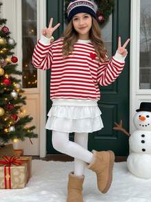 SHEIN طقم بأكمام طويلة وياقة طاقم للفتيات المراهقات الكاجوال