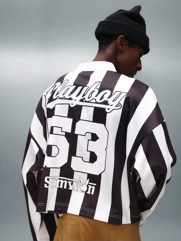 PLAYBOY X SUMWON Vertical Striped Polo With Collared Neckline