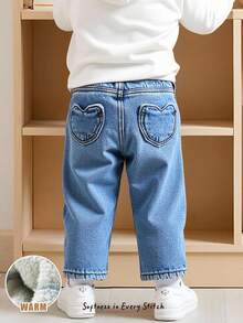 Cozy Pixies Pantalon en jean doublé thermique à taille élastique avec poche en forme de cœur pour bébé fille - Jean brut - Voir 8