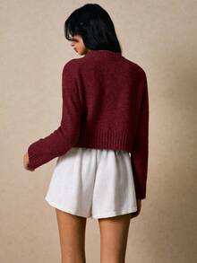 Poéselle 秋冬季女士时尚浪漫复古优雅简约百搭针织套头毛衣 - 紅色 - 查看 4