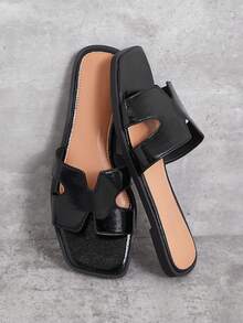 SHUZIA Giày sandal đế bệt hở mũi hở quai chữ H cho nữ - Đa năng & Thoải mái - màu đen - Xem 3