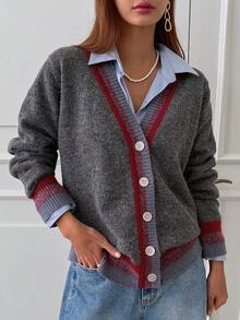 DAZY 女士商务休闲撞色长袖针织开衫