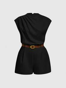 SHEIN MOD Bộ đồ liền thân cổ cao có túi cỡ lớn dành cho nữ kèm thắt lưng - màu đen - Xem 3