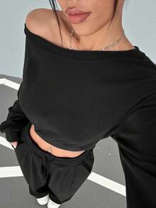 Muchica 女士新款针织斜肩上衣和裤子休闲套装