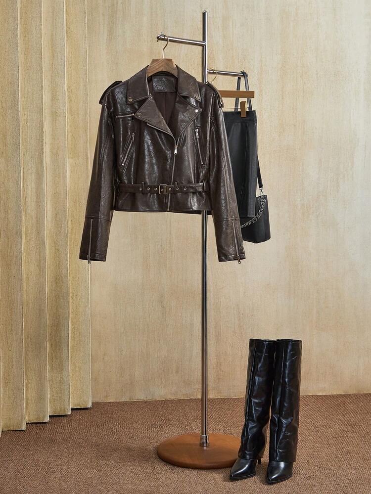 ビンテージ テクスチャード フェイクレザージャケット、秋冬、外出、エレガント、フォーマル、パーティー、シック、新年、クリスマス、仕事、卒業式、結婚式に適しています